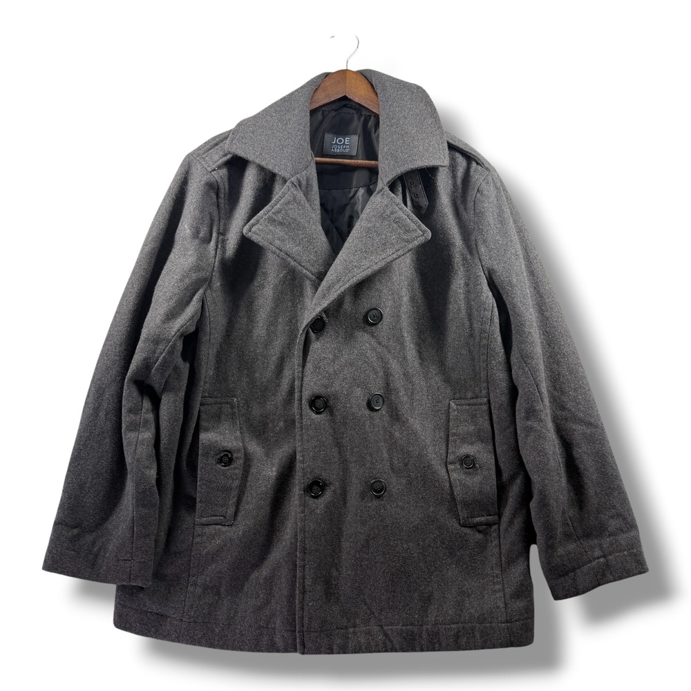 Joe Joseph Abboud Mens Gray Wool Blend Double Breasted Pea Coat Large
